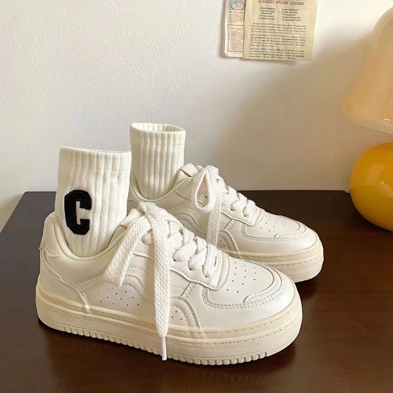 

2024 New U Leather Women's White Casual Woman Vulcanize Sneakers Breathable Sport Walking Running Platform Flats Shoes