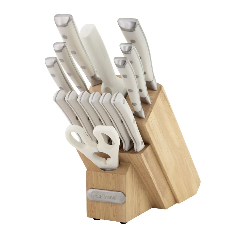 Farberware Triple Riveted Knife Block Set, 15-Piece, Navy and Gold