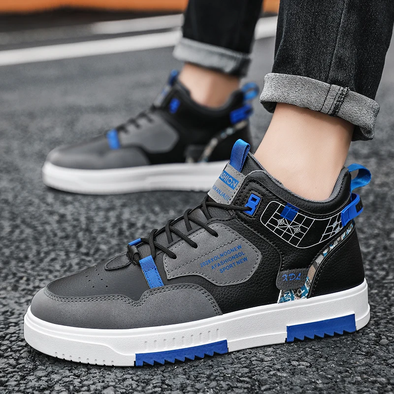 Description Picture 2 of itemMens Sneakers High-top Flat Comfoetable Winter Warm Cotton Leather Waterproof Casual Walking Shoes Fashion Outdoor Skate Shoes
