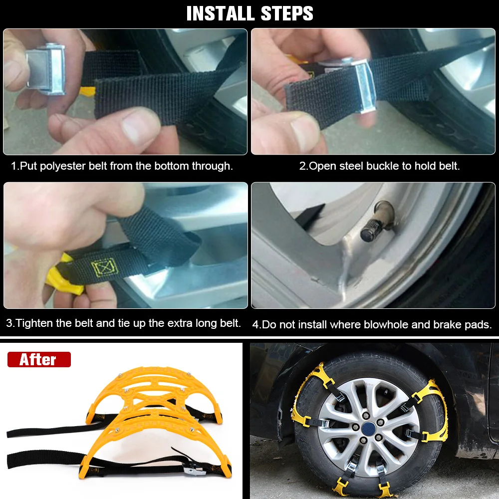 1 Pieces 165-265mm Car Snow Chains TPU Wheel Security Chains Adjustable Snow Tire Belt Emergency Anti-Skid Anti-Slip