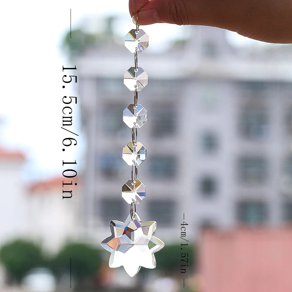 Clear Glass Charm Pendant Octagon Bead Metal Connector Faceted Prism Flower Stars Crystal Dangle Shiny Sun Catcher Hanging Decor