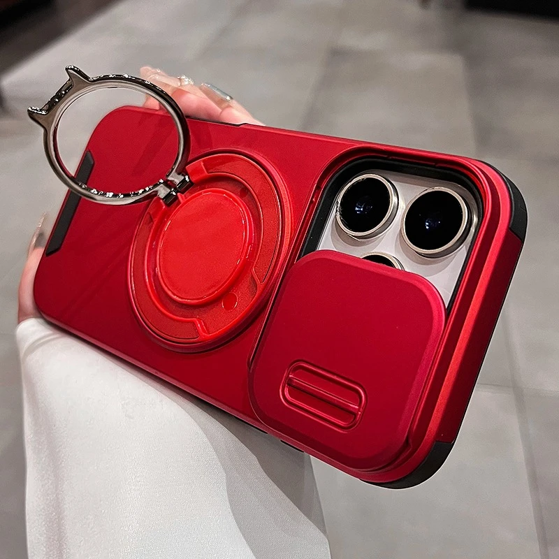 Premium Magnetic Ring Wireless Charging Phone Case with Protective Bracket Cover