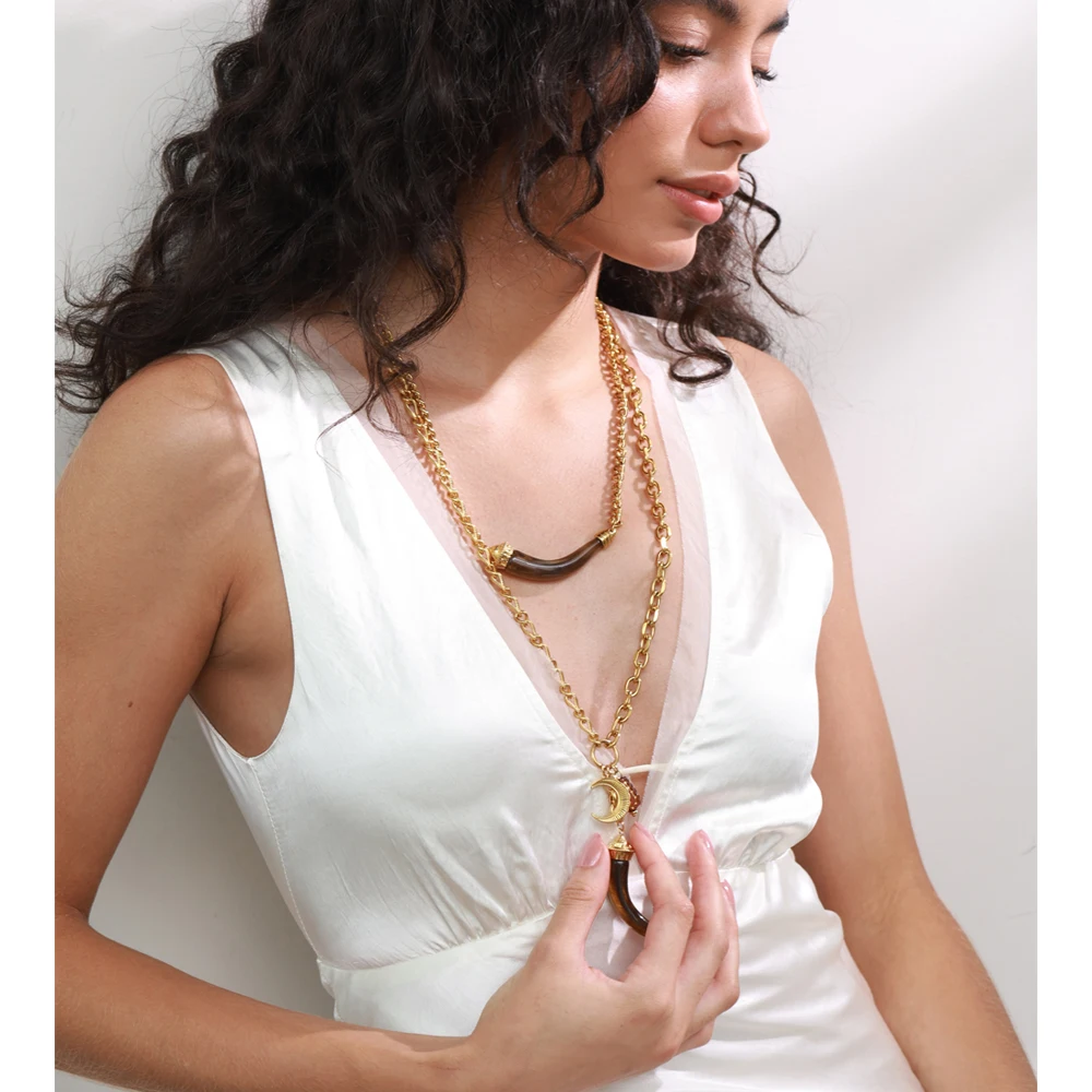 Yhpup Stainless Steel Pendant Necklace 18K Golden PVD Plated