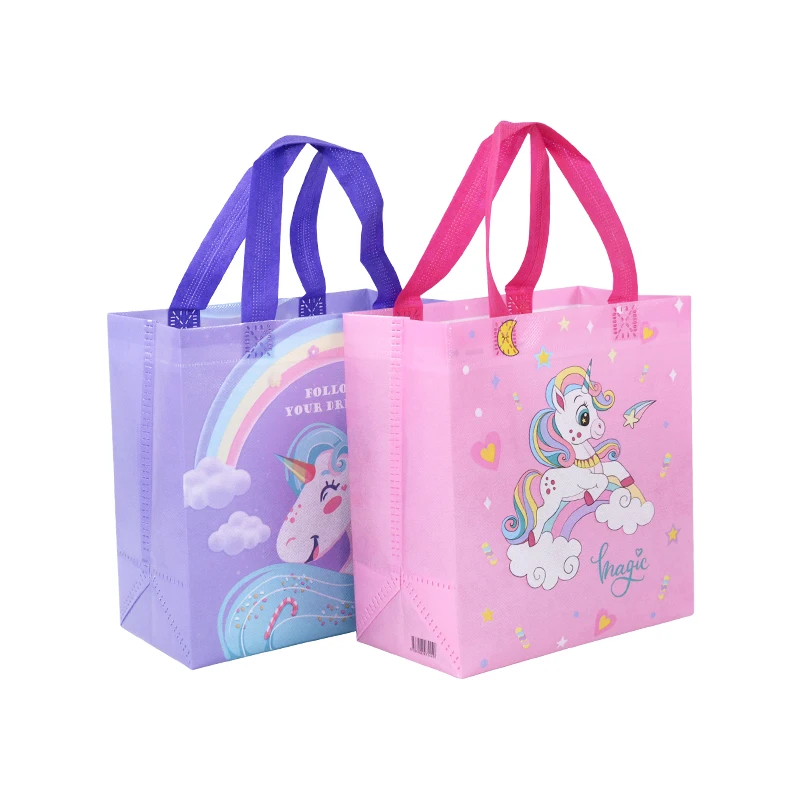 4Pcs Cartoon Unicorn Gift Bags Nonwoven Candy Snack Packaging Bag Girls Unicorn Theme Birthday Party Decor Supplies Baby Shower