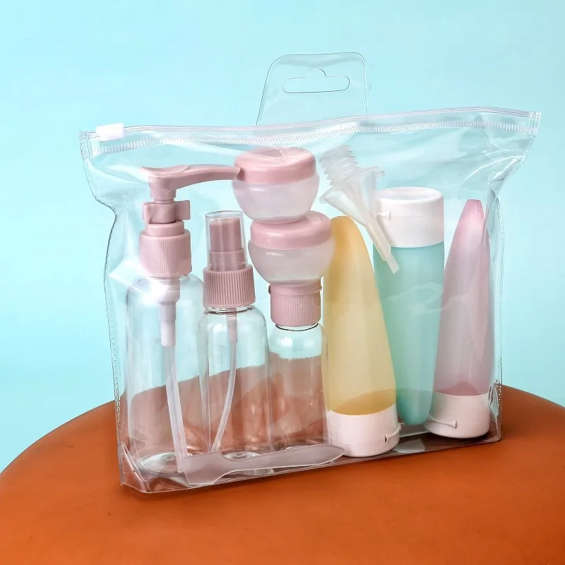 thumbnail image 1 of Juego de 11 botellas de viaje con bolsa de almacenamiento, tamaño de viaje, envases vacíos para crema líquida, loción, botella rociadora, tubos exprimibles, 1 of 4