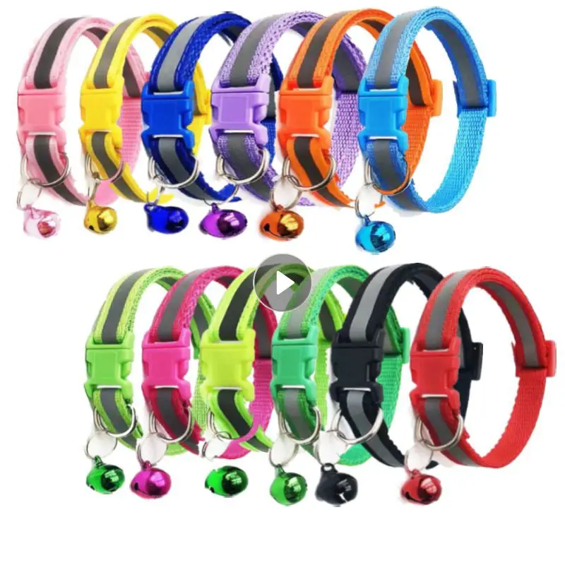 

Reflective Breakaway Cat Collar Neck Ring Necklace Newborn Puppy Dog Colorful Bell Nylon Collar Cats Pet Kitten Accessories