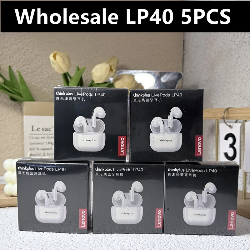 5 قطع من سماعات لينوفو LP40 اللاسلكية، سماعات بلوتوث TWS، سماعات رياضية تعمل باللمس، سماعات ستيريو للهواتف التي تعمل بنظام أندرويد