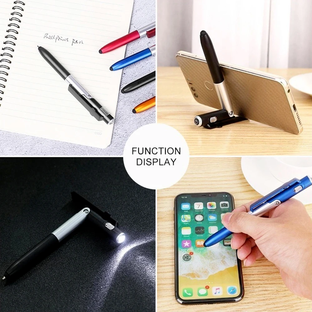 Multifunction Pen Ballpoint Pen with LED Light Multifunction Folding Stand for Phone Holder Night Reading Stationery Pen for Office School Student