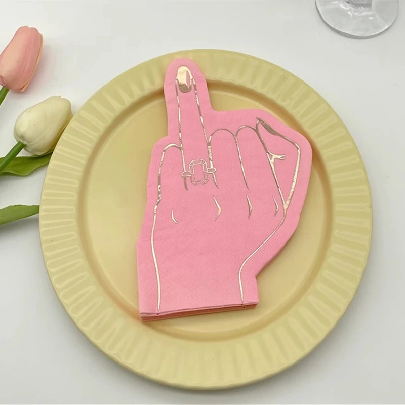 16Pcs/Bag Gold Stamping Pink Middle Finger Decoupage Paper Napkins Paper Serviettes for Xmas Birthday Party Tableware Decor