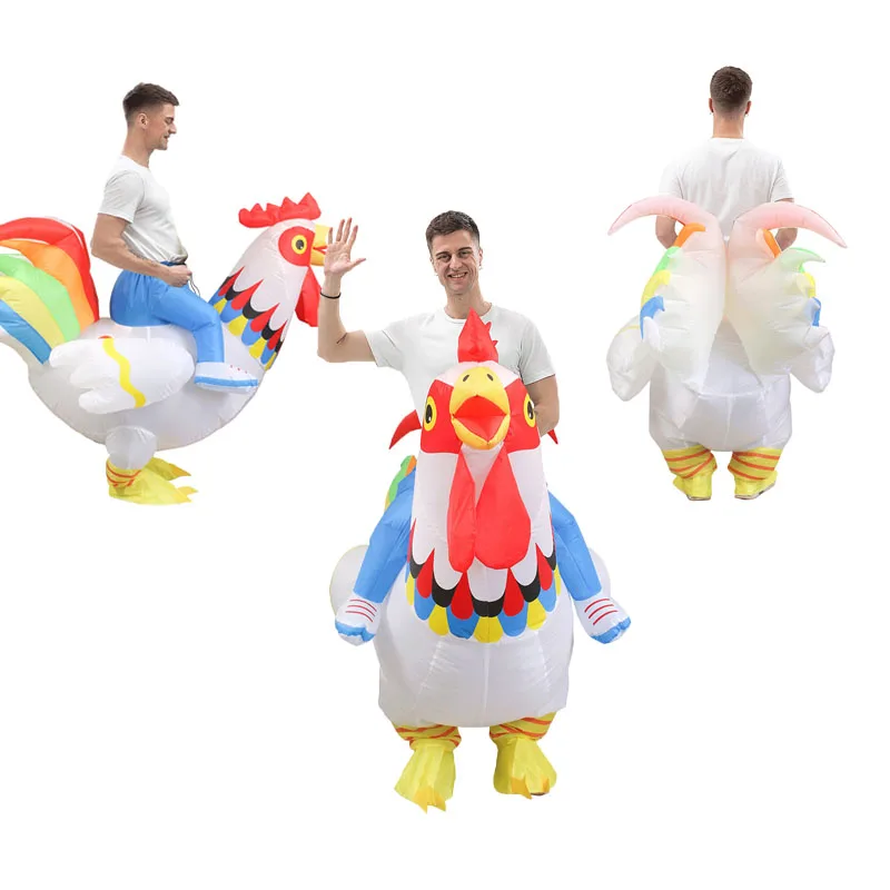 

Colorful Rooster Cosplay Costume Inflatable Fancy Outfit Men Full Body Blow Up Clothes Women Dress Halloween Party Disguise Suit