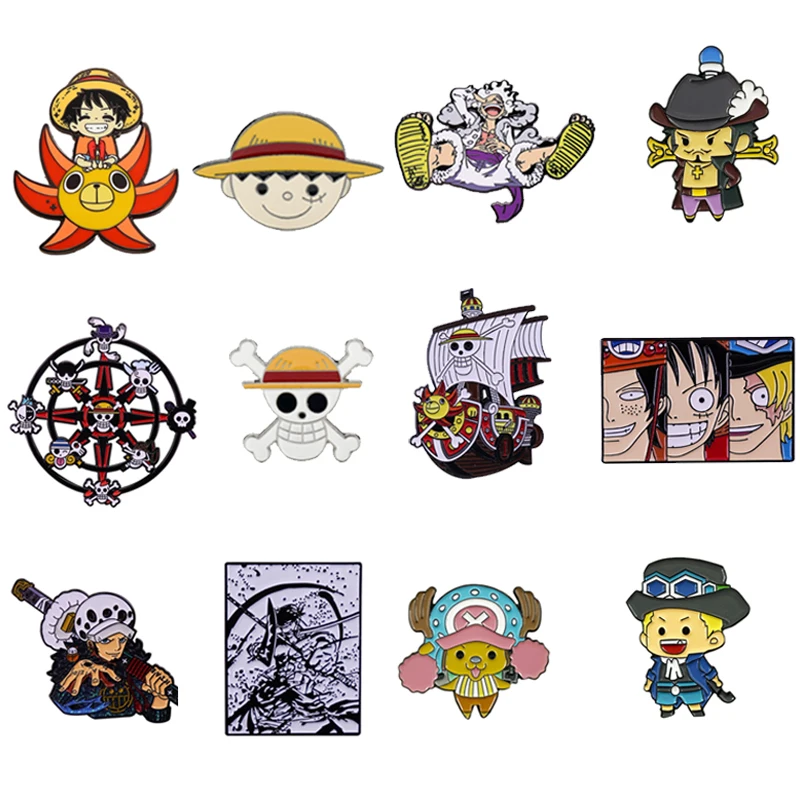 Цельная брошь с изображением Луффи, черепа, эмалированный значок с изображением драпировки, булавки для лацканов, шляп, одежды, рюкзака, украшение, ювелирные изделия, подарки