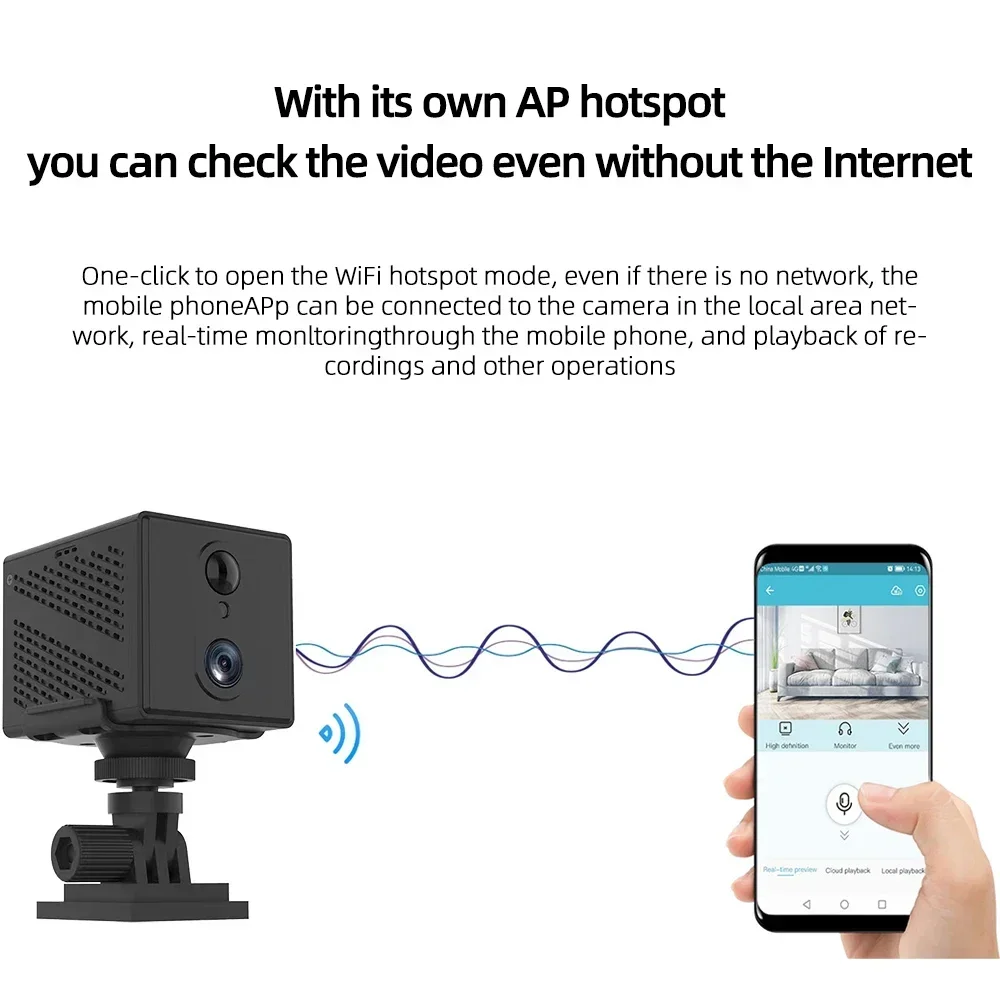 PEGATAH 5MP HD 4G WiFi Mini Camera Indoor Night Vision Surveillance Security Monitoring 2200mAh Battery Low Power Home Camera