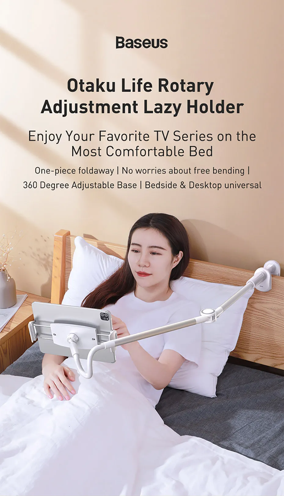 Baseus Clip Phone Holder 360° Rotatable Lazy Tablet Stand Long Arm Base for iPho