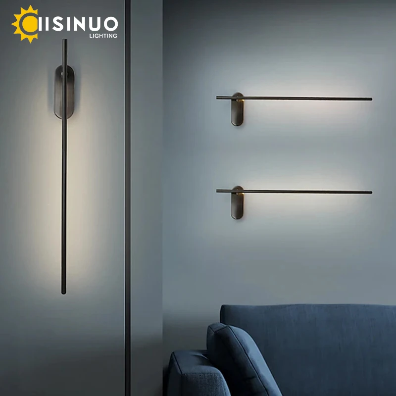 

Modern LED Indoor Wall Lights Copper Long Flush Mount Wall Lamp Minimalist for Living Room Bedroom Cafes 110V 240V Sconce Lumina