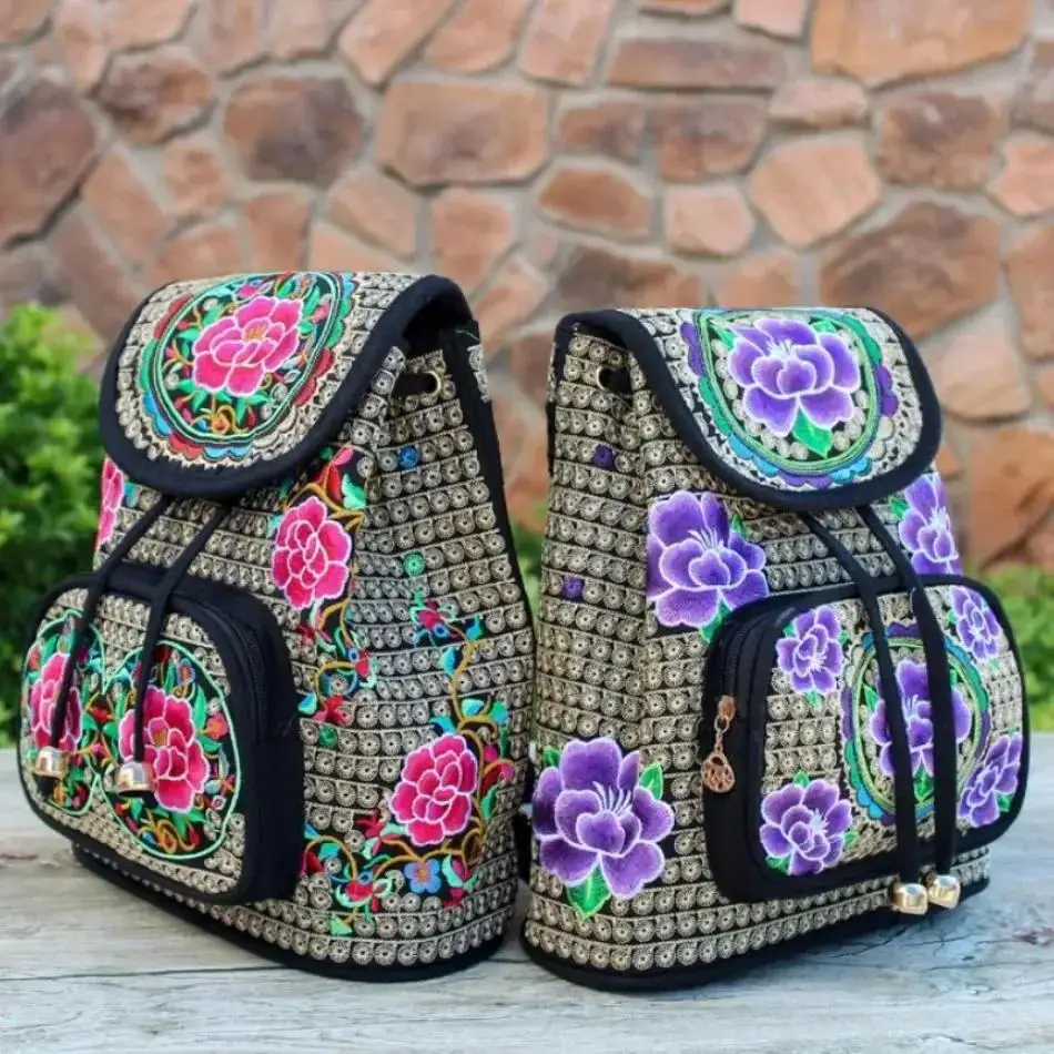 1 Pcs National Embroidery Women Shopping Cover Backpacks!Nice Floral Embroidered Lady Bohemian Backrack Top-sale Canvas Backpack