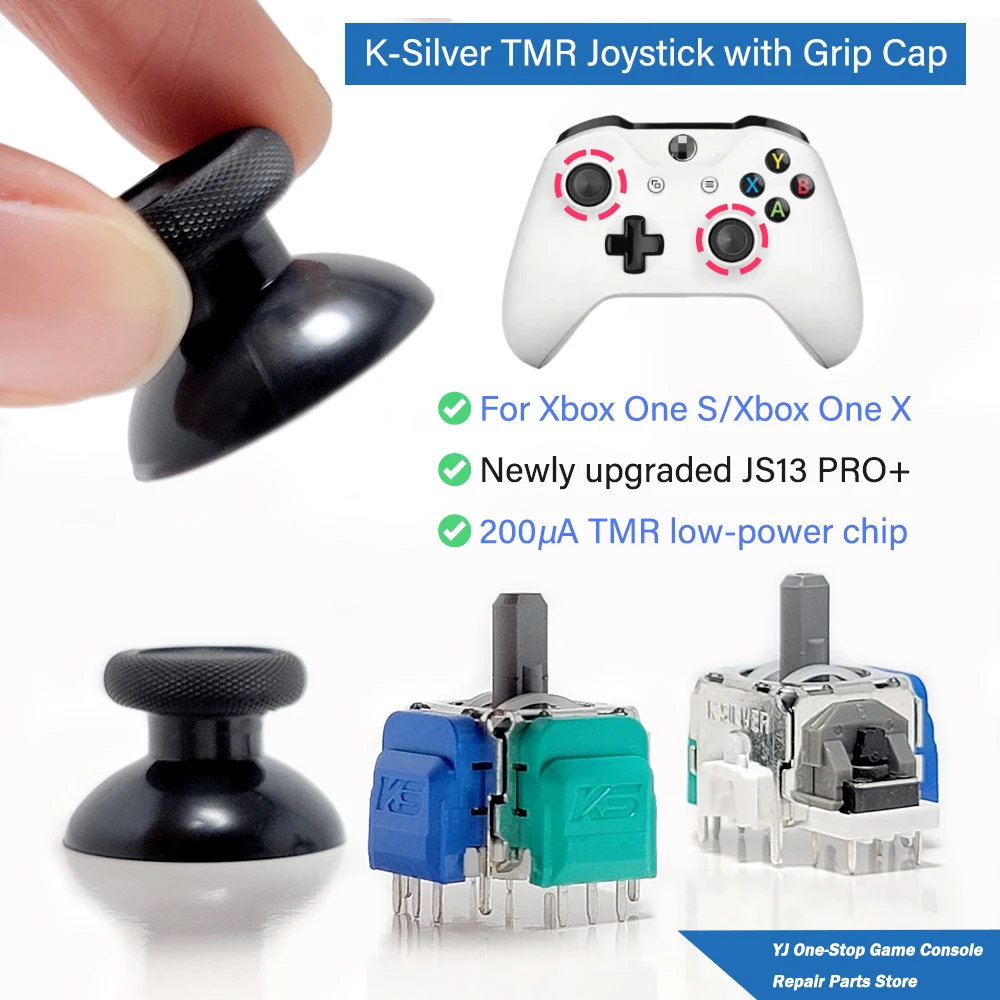 2/10개 K-실버 TMR 조이스틱 JS13 Pro+ Xbox One S Xbox One X 교체용 3D 아날로그 스틱 (썸스틱 그립 캡 포함) 안티드리프트 기능