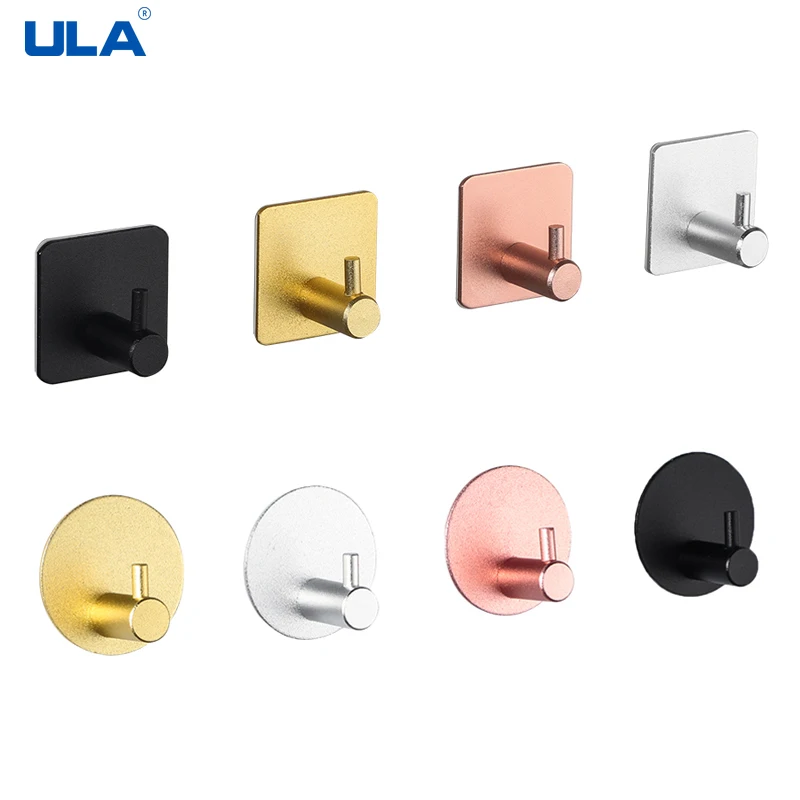 Adhesive Hook Clothes Hook Towel Hook Multi-purpose Wall Door Key Rack Kitchen Bathroom Towel Robe Hanger Aluminum Rack