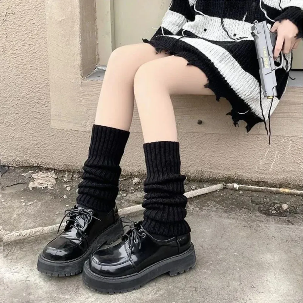 Wool Knitted Leg Warmers White Black Lolita Foot Cover Legging Crochet Boot Cuffs Stockings Long Socks