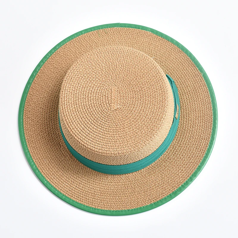 Vente chaude nouvelle mode fille paille pour femmes plat haut ruban arc plage soleil chapeau extérieur vacances canotier chapeaux_voghion.com