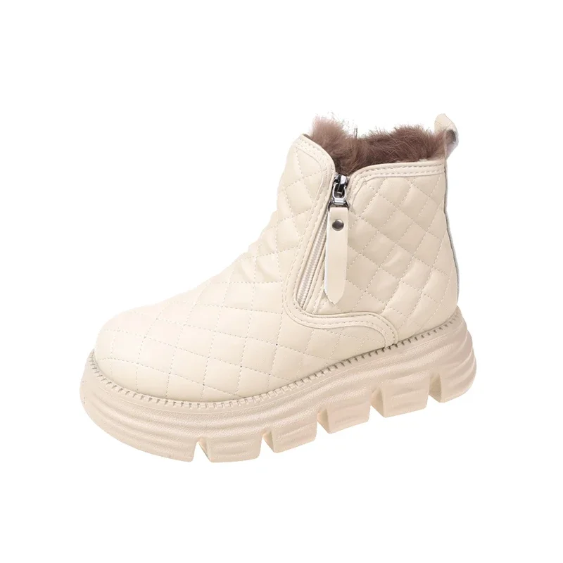 

Flat Heel Snow Boots For Women Female Shoes Plush Boots-Women Round Toe Winter Footwear Leather Ladies Med Fur Rubber