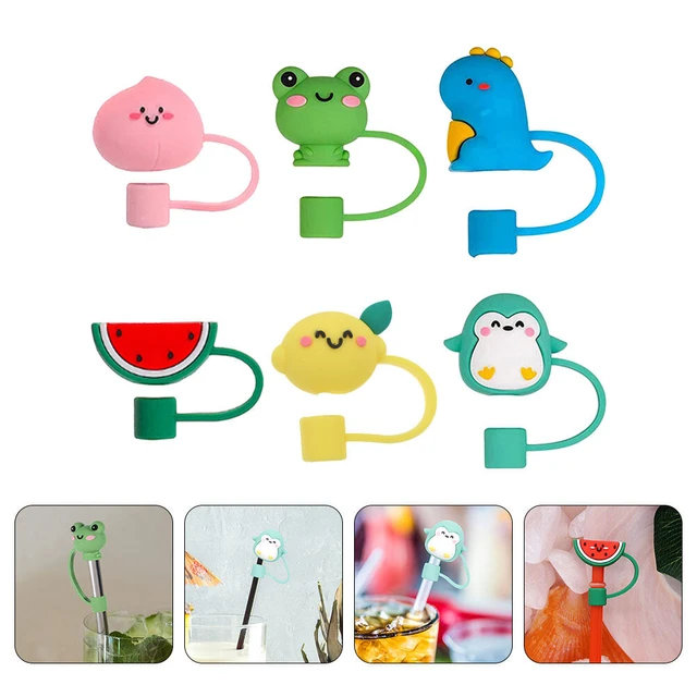 Straw Cover 6PCS Cartoon Reusable Straw Caps Decoration Animals