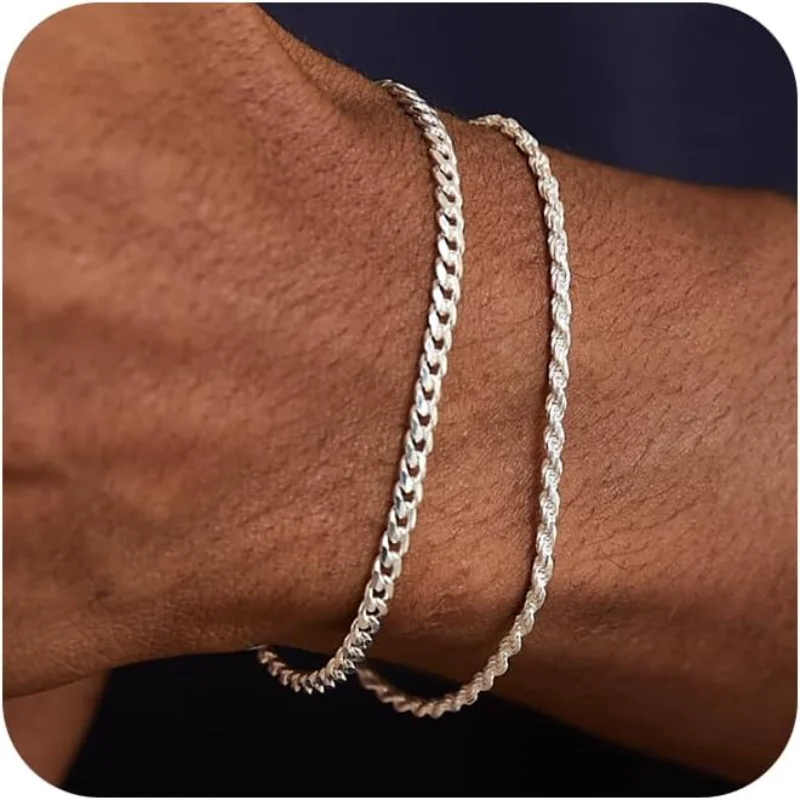 Edelstahl-Kettenarmbänder-Sets für Männer, wasserdicht, Twiste Cuban Link Chain Armband, Schmuck, Geschenke für Papa, Freund, Ehemann