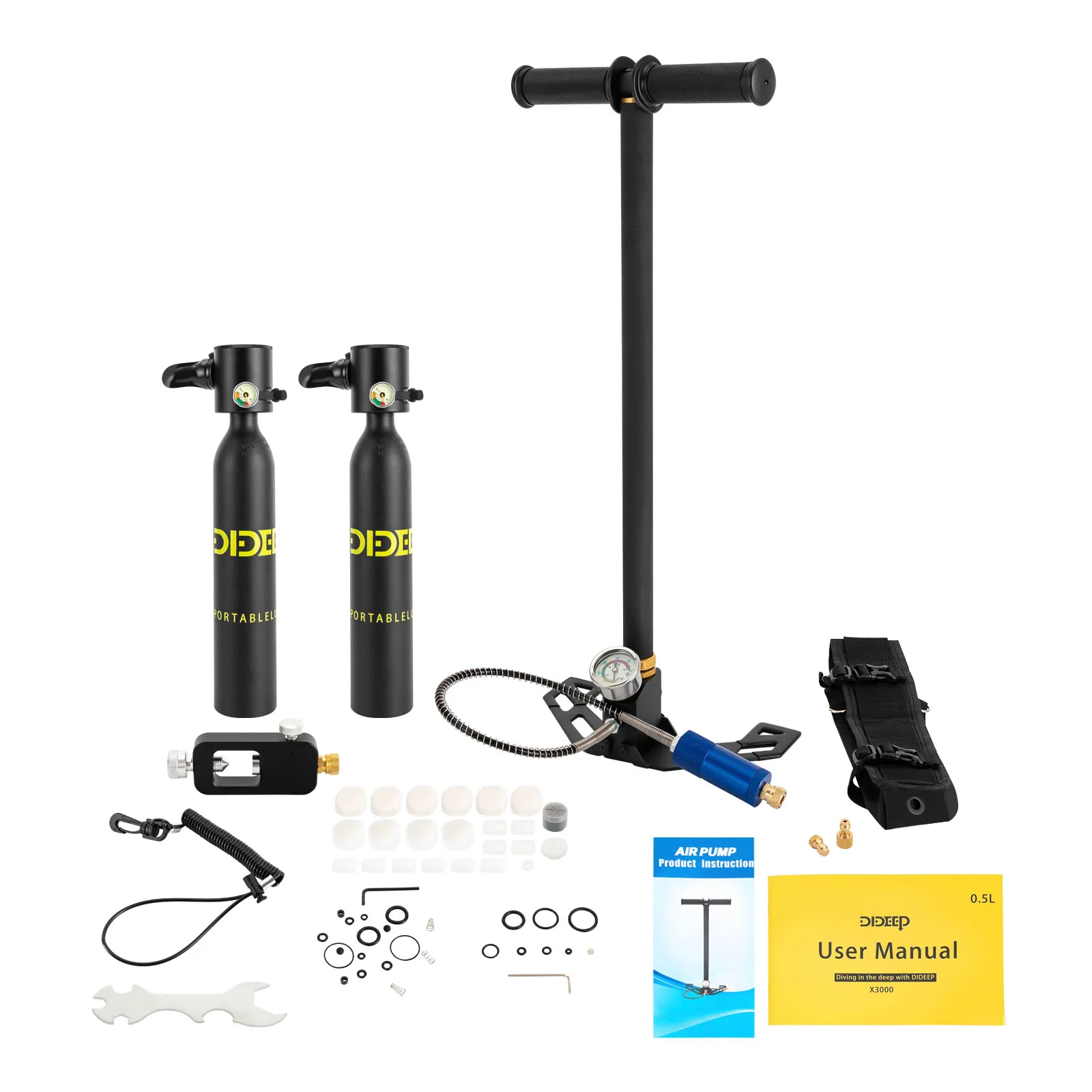 0.5L Oxygen Tank Pump Equipment Underwater Breath 2 * Mini Scuba Diving Case, Diving Tank Kit 0.5L Capacity 5-10min