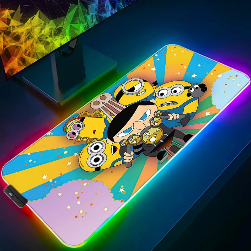 

Большой коврик для мыши с аниме кавайными миньонами, RGB, 900x400, игровой аксессуар для клавиатуры, резиновый мягкий коврик для мыши, для ноутбука, офиса, милый Настольный коврик
