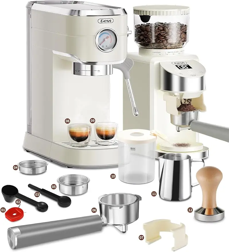 

Espresso Machine 20 Bar with Grinder，Professional Espresso Maker with 35 Precise Grind Settings Burr Coffee Grinders Combos