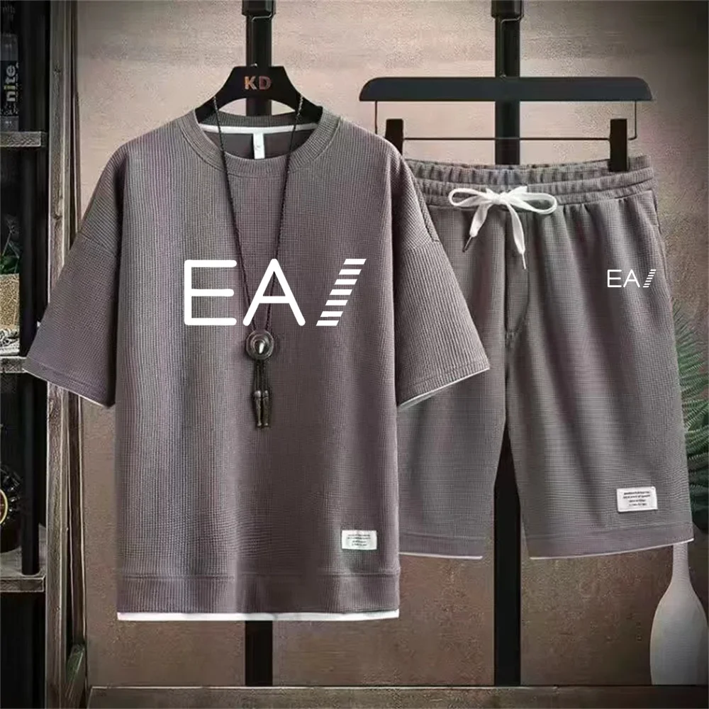 Summer Men's two-piece Linen Fabric Casual T-shirt and Men's Tracksuit Fashion short-sleeved tracksuit 3