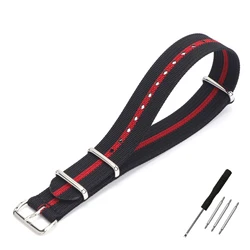 Vintage-Style Ribbed Nylon Military Watch Strap - Rugged Braided Ballistic Fabric - 22mm (BLACK RED)