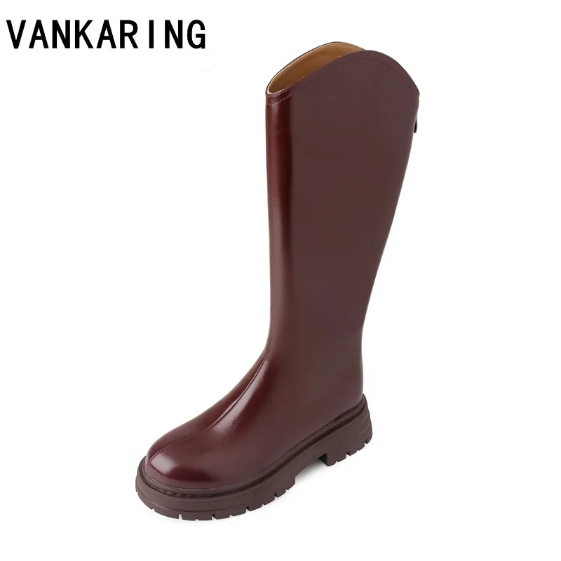 

autumn winter boots shoes woman faux leather knee high boots women back zip slim warm outdoor shoes woman botas mujer big size