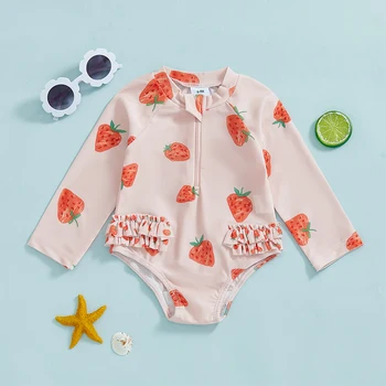 Infant Girls  Swimsuit with UPF 50 Sun Protection Long Sleeve Floral Print Toddler Bathing Suit Beachwear 2
