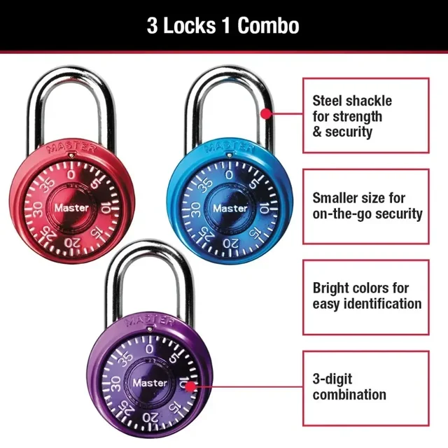 Master Lock 1533DCM Combination Locker Rotate Password Lock Combination Padlock Rotation Lock for Gym and School Lockers Color 4