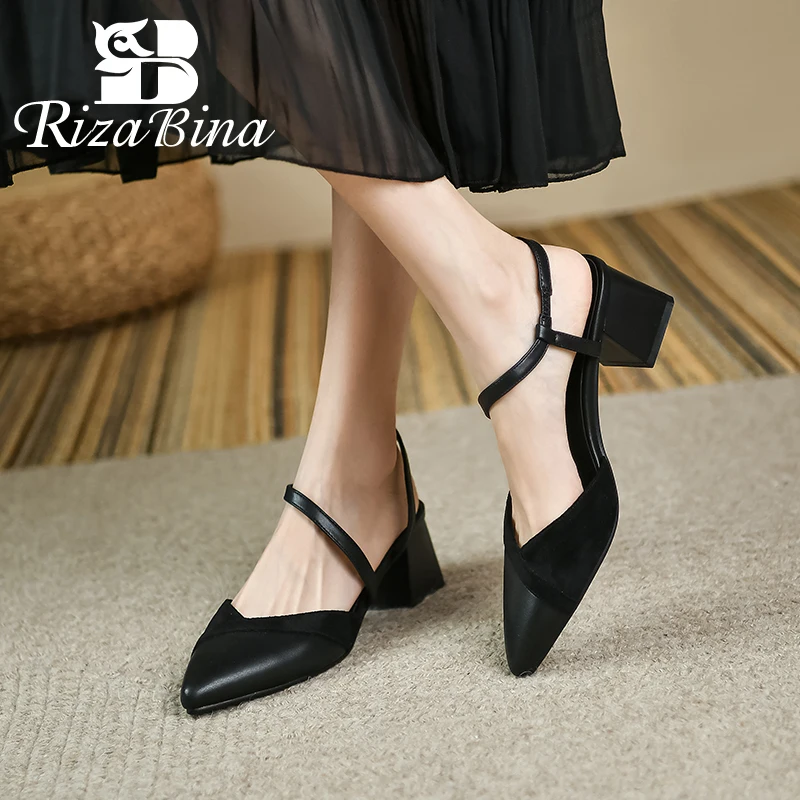 

RIZABINA New Casual Women's Pumps Summer Slingbacks Pointed Toe Shoes Fashion Street Style Thin Band Dress Splicing High Heels