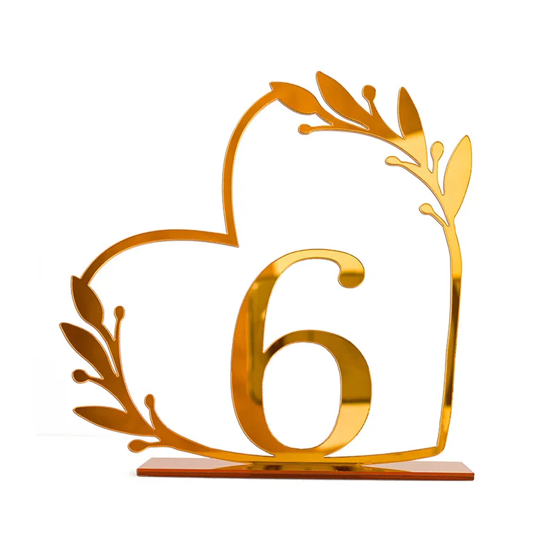 Heart Shaped Table Numbers Signage Gold Color Acrylic Table Number Card Holder Wedding Partyreserved Seating Numbers Stand 1PC
