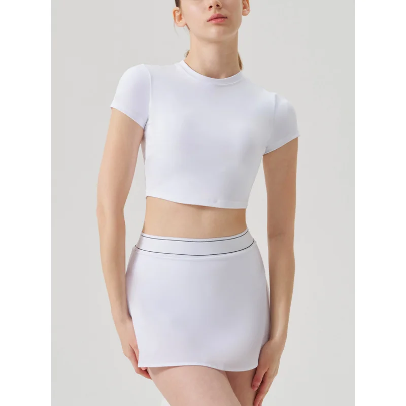 Solid Color New Tennis Top Skirt Set Outdoor Yoga Wear Sports Short t shirt and Skirt Fitness Runnning Picklebal Wear for Women