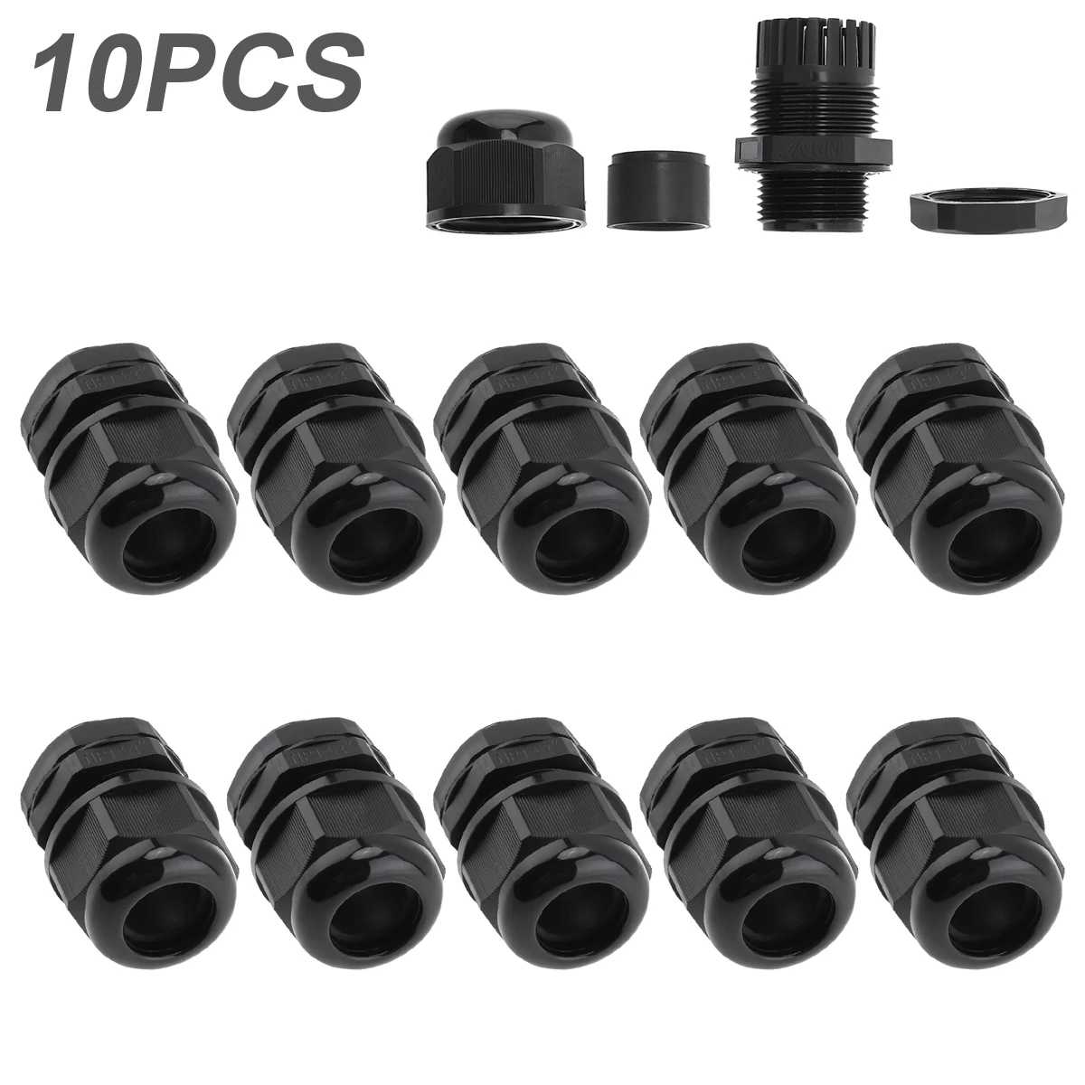 Entrada de Cabo Impermeável Ip68 Polegada Npt da Glândula de Cabo 10 Peças para 12 18 mm Cabo de Fio Cabeça de Fixação de Conexão de Conector Preto de Náilon