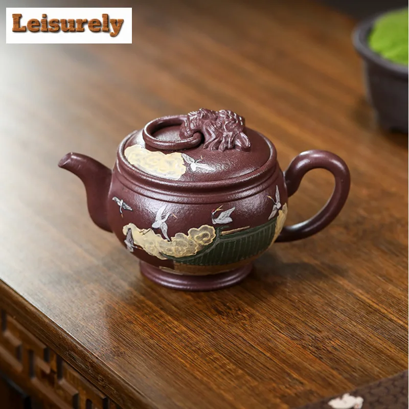 300ml Boutique Yixing Purple Clay Teapots Handmade Lion Pot Raw Ore Purple Mud Kettle Zisha Tea Set Decoration Craft Tableware