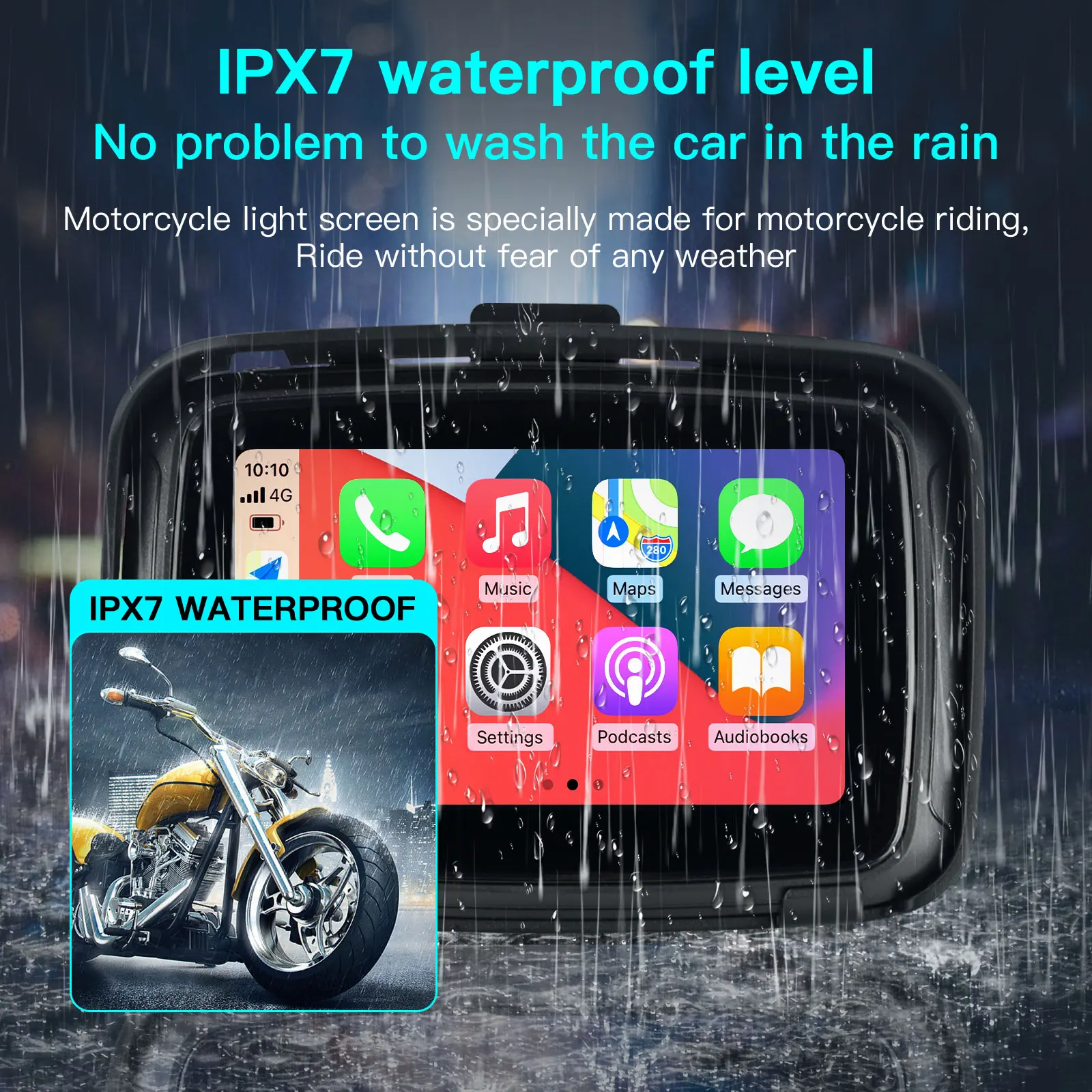 NaviFly 5 인치 휴대용 오토바이 LCD 디스플레이 IPX7 방수 모니터 무선 Apple Carplay 안드로이드 자동 모토 자동차 놀이