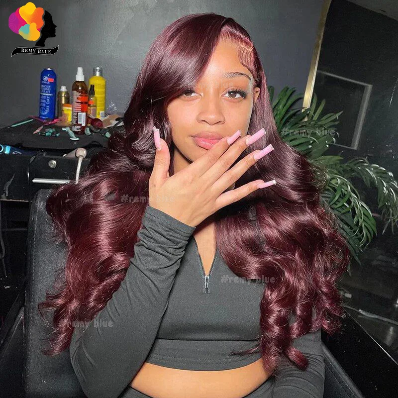 

Burgundy 13x6 Lace Frontal Wig Human Hair Body Wave Human Hair Wigs 13X4 HD Transparent Lace Front Human Hair Wig Pre-Plucked