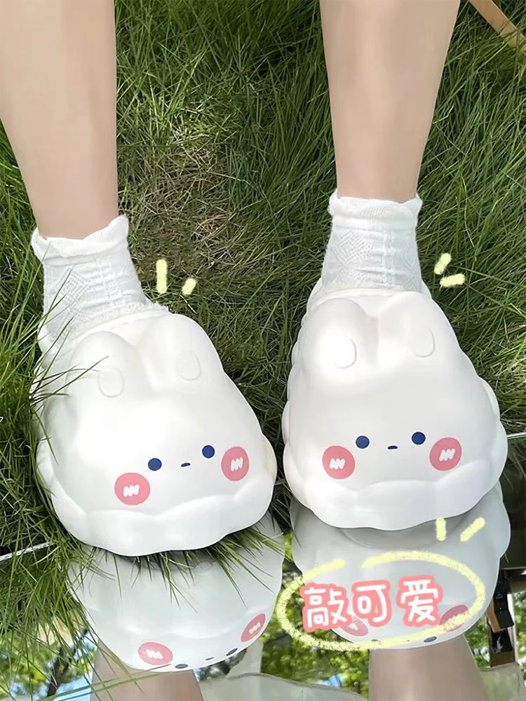 Cute Cloud Rabbit Waterproof Cotton Slippers Man Female Outdoor Couple 2022 Winter Ins Plush Warm Thick Sole Home Slipper