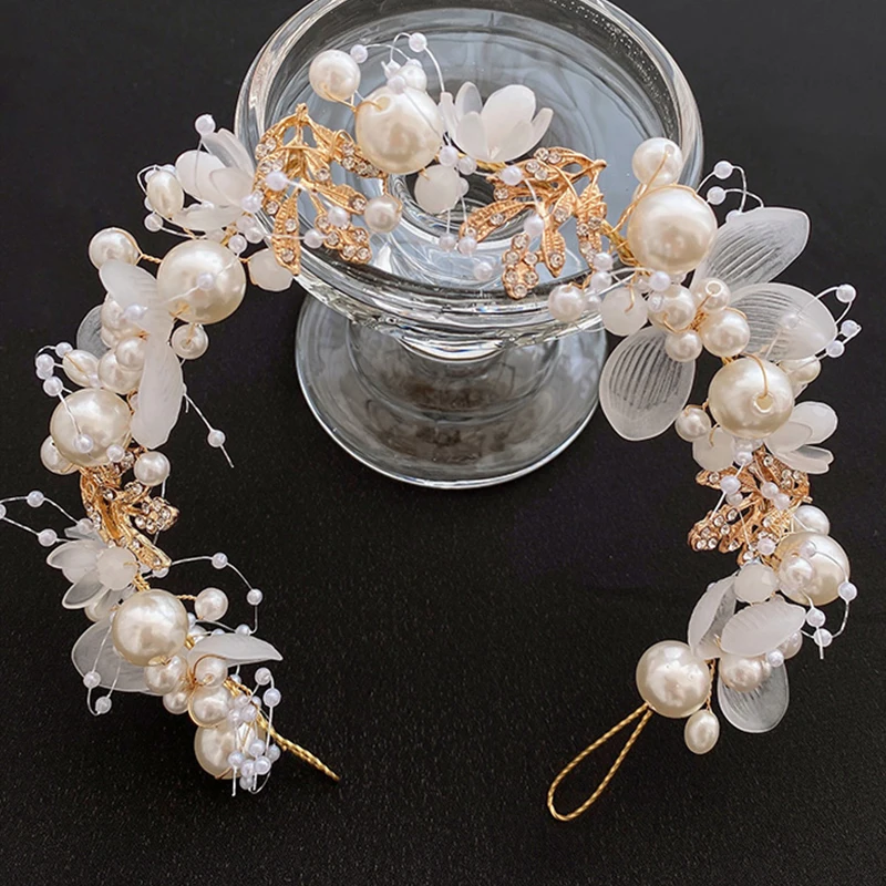 Hair Accessory Hair Headdress Bridal Headwear Elegant Girls Bridal Headband Imitated Pearl Hair Headdress Flower Wreath Bride Garland Head Hoop Wedding Headbands