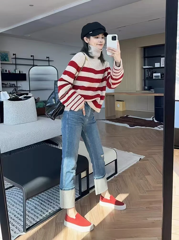 100% pure wool cashmere sweater women's 2024 autumn and winter new high neck pullover fashionable loose plus size lunghe top 21 S2eafb6cd6c104599a9f044ea00aa0887T