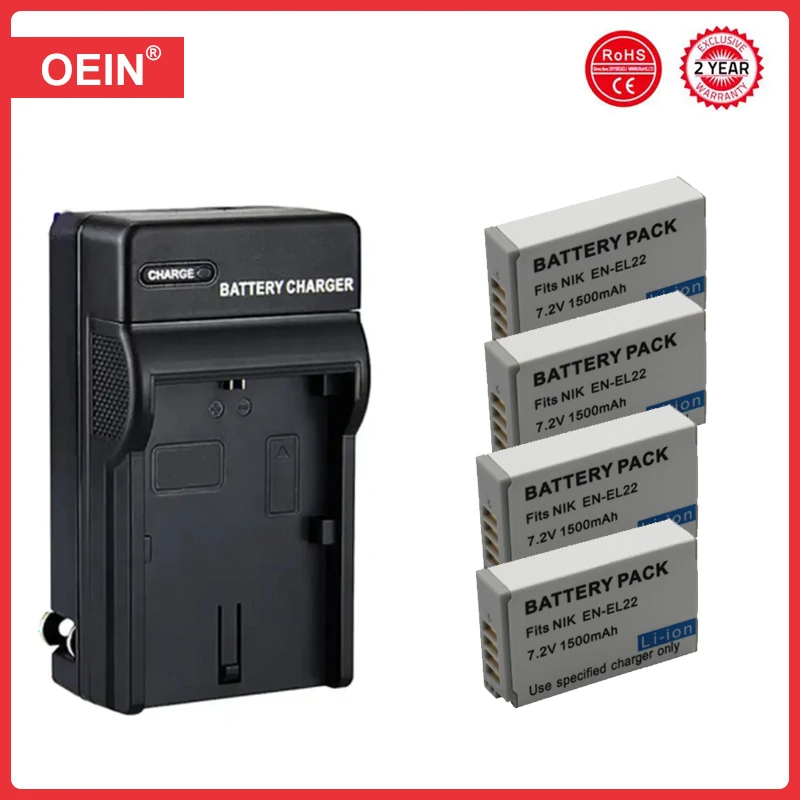 4 Pz En-El22 Enel22 Batteria Ricaricabile Agli Ioni Di Litio 1500Mah Per Nikon 1 J4 Nikon 1 S2 Fotocamera Per Batteria Nikon En-El22