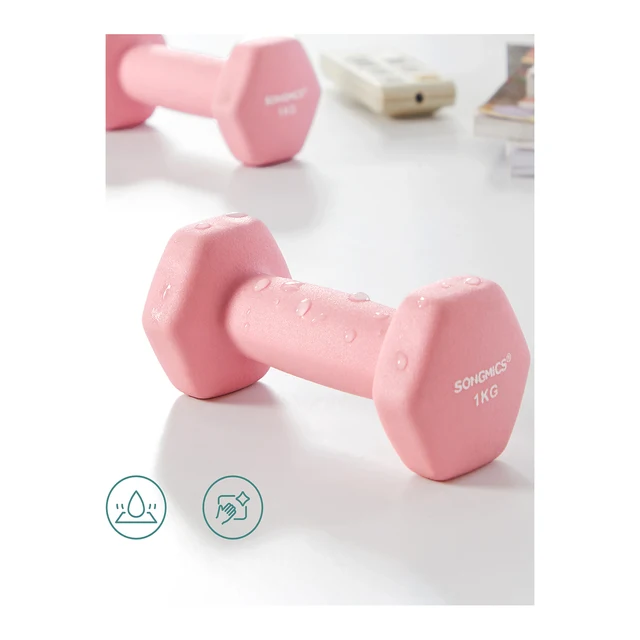 SONGMICS Hex Dumbbells Set with Stand - 2 x 1 kg, 2 x 2 kg, 2 x 3 kg, Neoprene Matte Finish, Hand Weights for Home Exercise