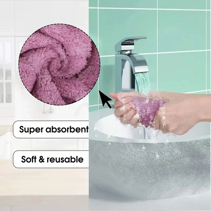 10pcs Thickened Cationic Rag Coral Fleece Household Absorbent Non-shedding Dishwashing Cloth Double
