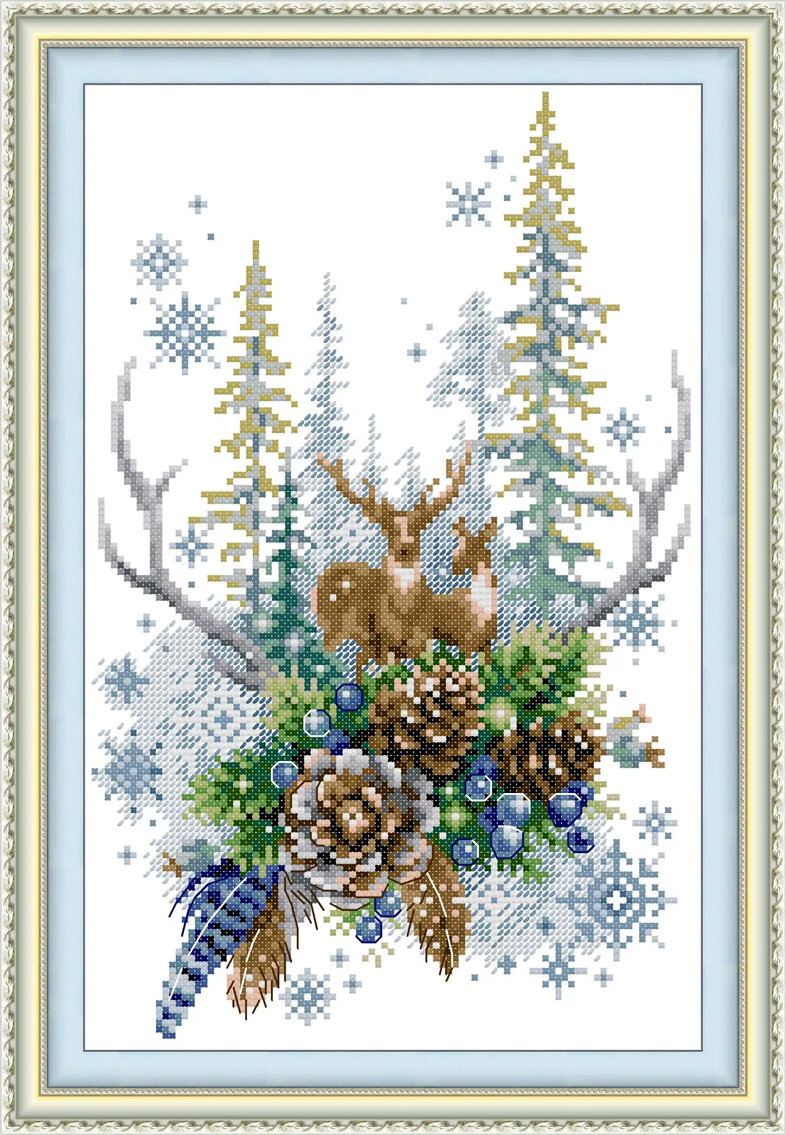 Joy Sunday Pre-printed Cross Stitch Kit  Easy Pattern Aida  Stamped Fabric Embroidery Set-Winter Forest Spirit