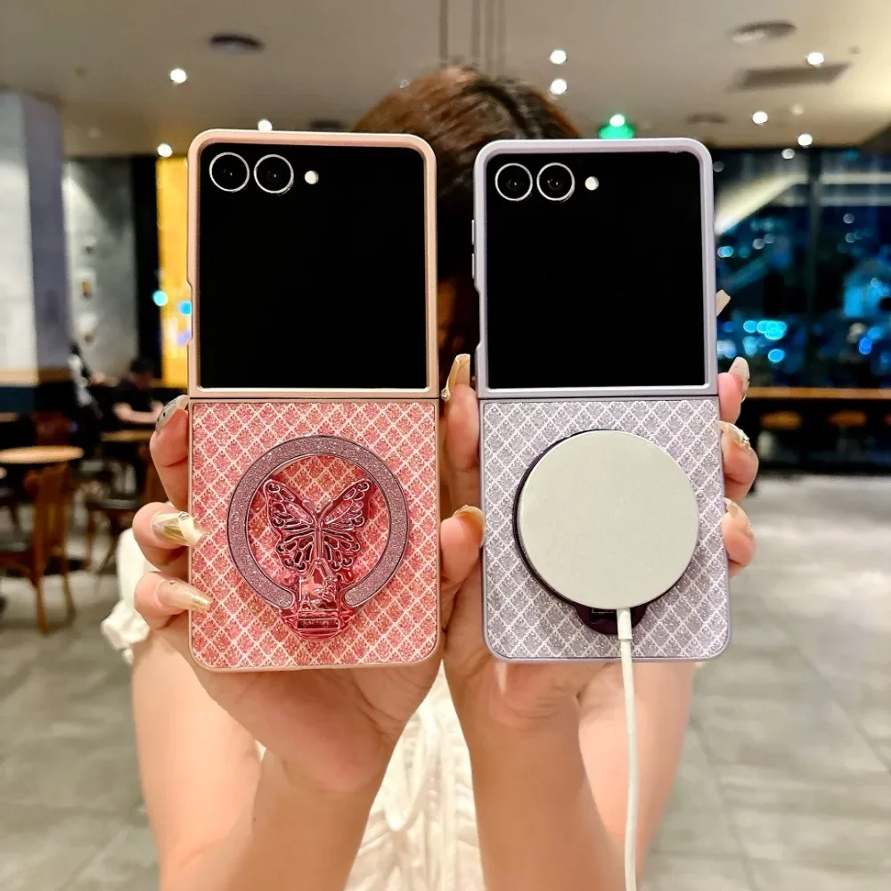 Luxury Leather Cartoon Butterfly Bracket Protective Flash Phone Case