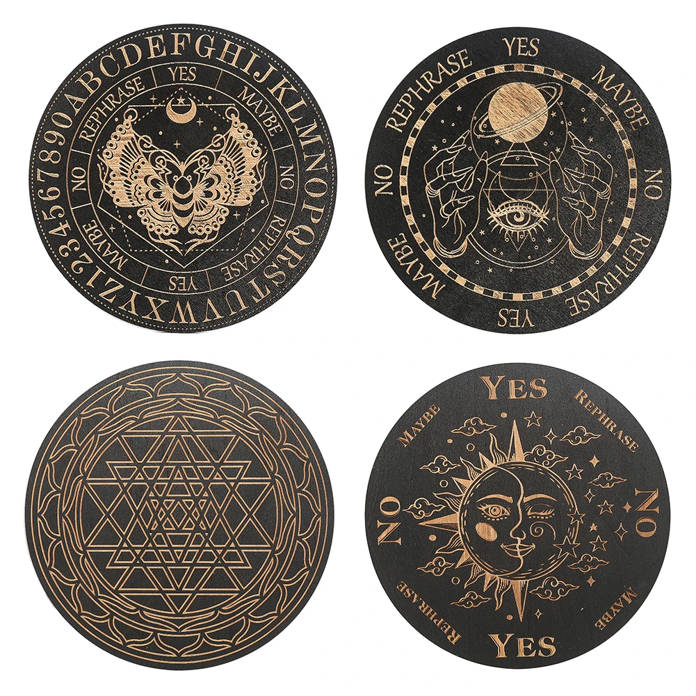 Wooden Divination Pendulum Board Laser Engrave Sun Moon Star Altar Supplies Metaphysical Meditation Message Board Ornaments